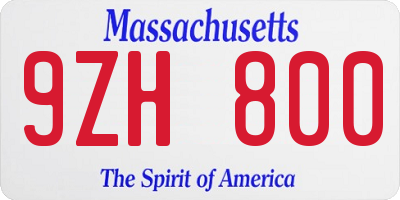 MA license plate 9ZH800