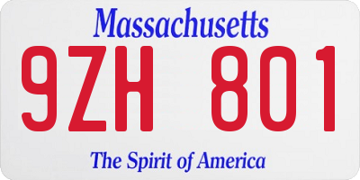 MA license plate 9ZH801