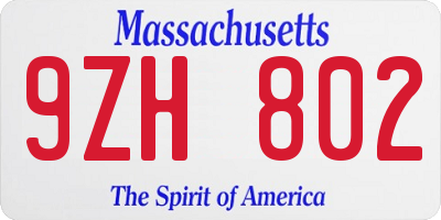 MA license plate 9ZH802