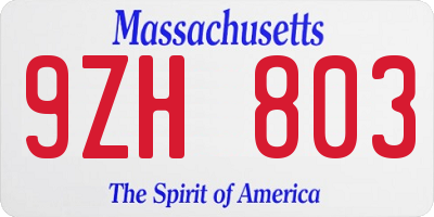 MA license plate 9ZH803