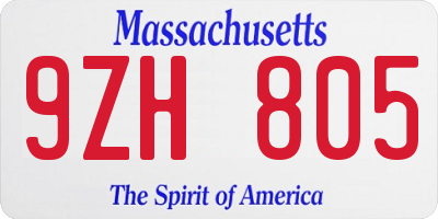 MA license plate 9ZH805