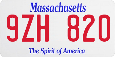 MA license plate 9ZH820