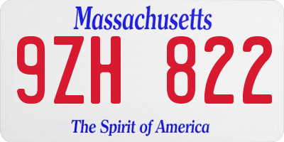 MA license plate 9ZH822