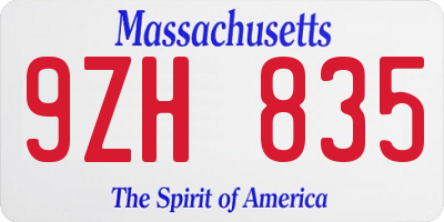 MA license plate 9ZH835