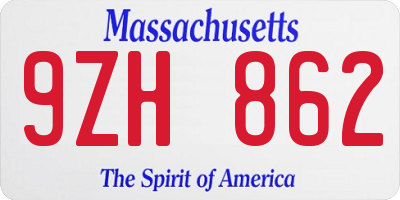 MA license plate 9ZH862