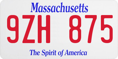 MA license plate 9ZH875