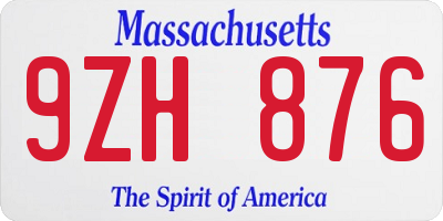 MA license plate 9ZH876