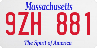 MA license plate 9ZH881