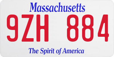 MA license plate 9ZH884