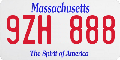 MA license plate 9ZH888