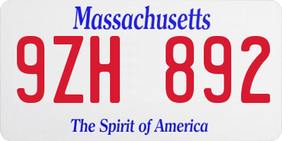 MA license plate 9ZH892