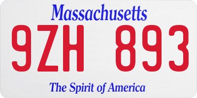 MA license plate 9ZH893