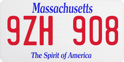 MA license plate 9ZH908