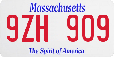 MA license plate 9ZH909