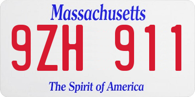 MA license plate 9ZH911