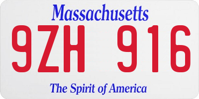 MA license plate 9ZH916