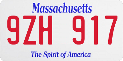 MA license plate 9ZH917