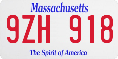 MA license plate 9ZH918