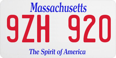 MA license plate 9ZH920