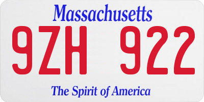 MA license plate 9ZH922
