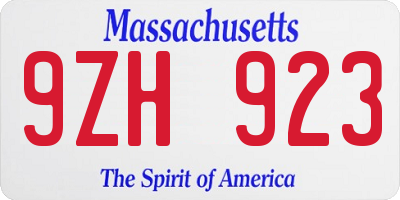 MA license plate 9ZH923