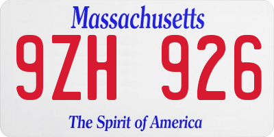 MA license plate 9ZH926