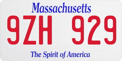 MA license plate 9ZH929