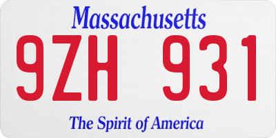 MA license plate 9ZH931