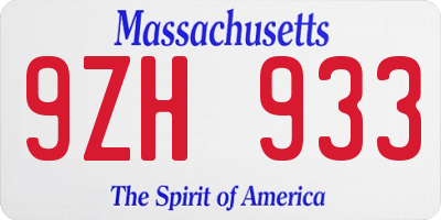 MA license plate 9ZH933