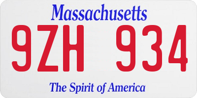 MA license plate 9ZH934