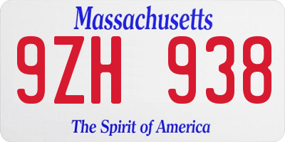 MA license plate 9ZH938