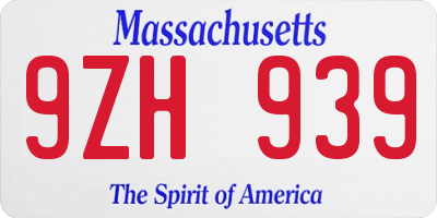 MA license plate 9ZH939