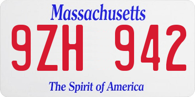 MA license plate 9ZH942