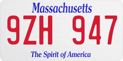 MA license plate 9ZH947