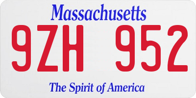 MA license plate 9ZH952