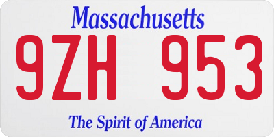 MA license plate 9ZH953