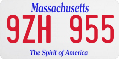 MA license plate 9ZH955