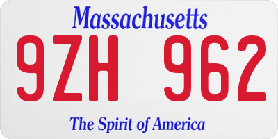 MA license plate 9ZH962