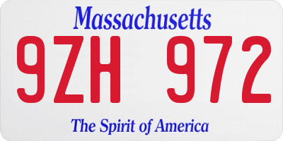 MA license plate 9ZH972