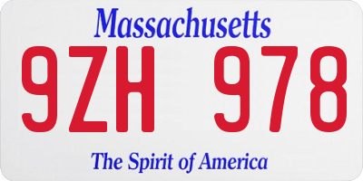 MA license plate 9ZH978