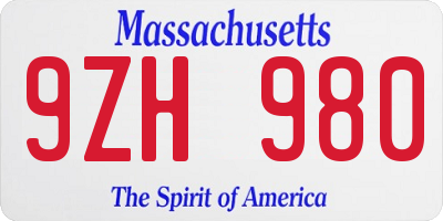 MA license plate 9ZH980