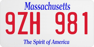 MA license plate 9ZH981