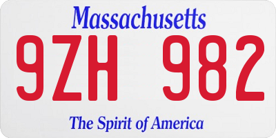 MA license plate 9ZH982