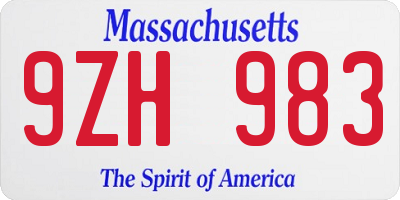 MA license plate 9ZH983