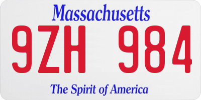 MA license plate 9ZH984
