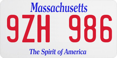 MA license plate 9ZH986