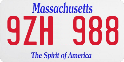 MA license plate 9ZH988