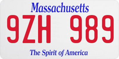 MA license plate 9ZH989