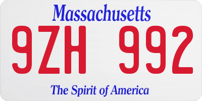 MA license plate 9ZH992