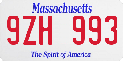 MA license plate 9ZH993